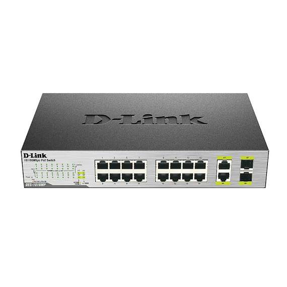 D-Link DES-1018MP 16-ports 10/100Mbps PoE + 2 10/100/1000Bae-T/SFP Combo Ports Unmanaged Switch